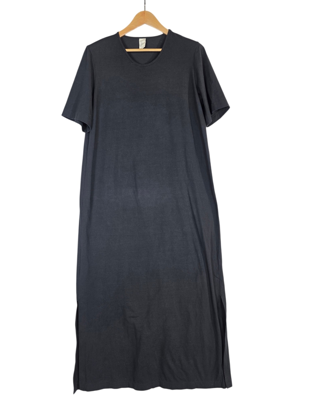 Bodybag by Jude Minimalist T-shirt  Midi Dress Crew Neck w/side slit - Black